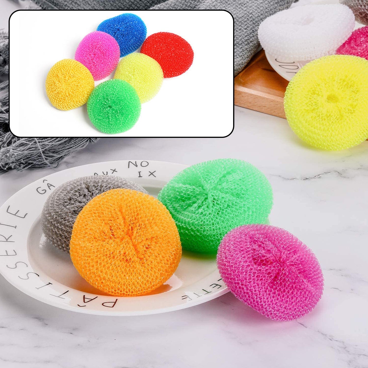 High-quality round nylon scrubbers, 12 pieces for versatile cleaning. High-quality round nylon scrubbers, 12 pieces for versatile cleaning.